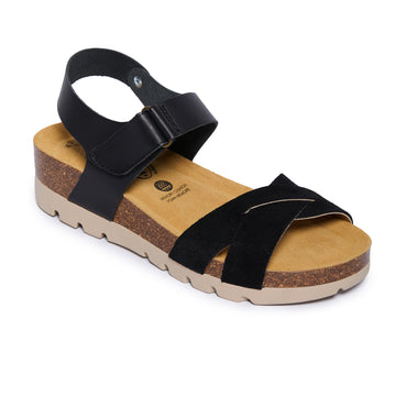 Plakton Platform Wedge Sandal – Camellia Black Suede Black Leather